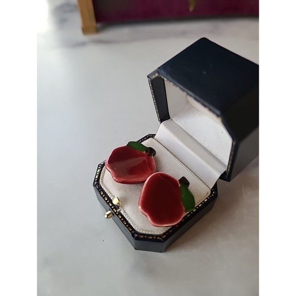 Vintage Ceramic Apple Stud Earrings - Picture 5 of 10